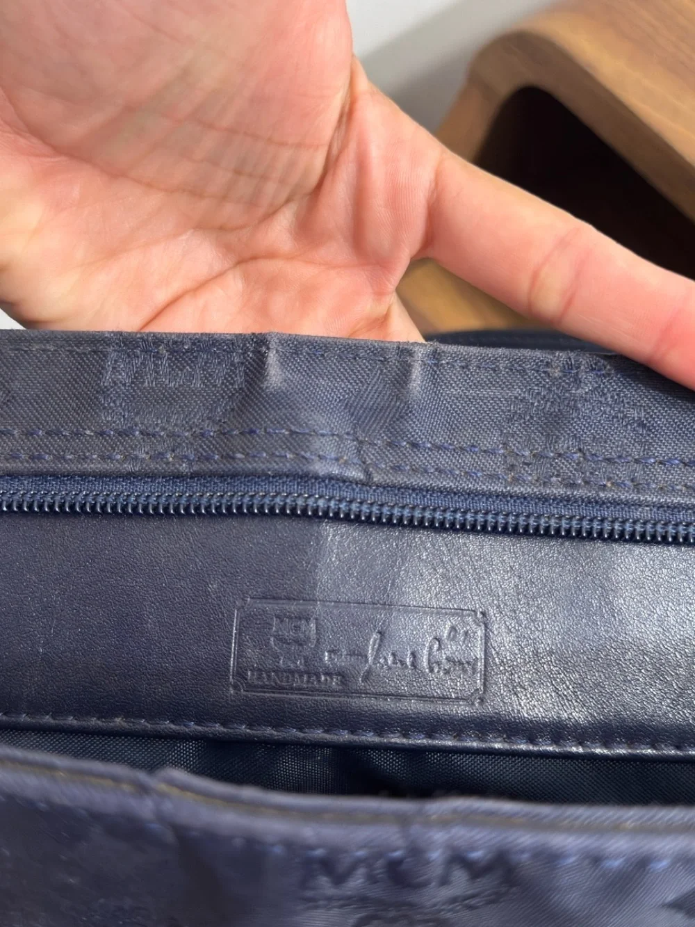Authentic Vintage MCM Navy Blue Nylon Visetos Chain Tote Bag Description: